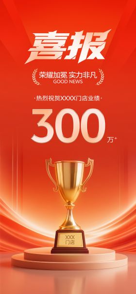 喜报奖杯红色简约海报