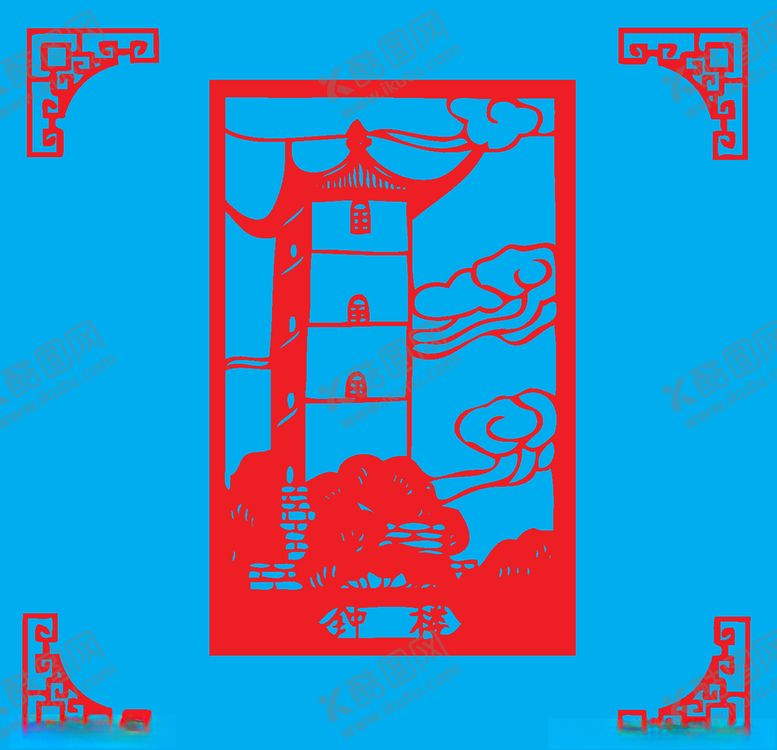 编号：14271709300017095568【酷图网】源文件下载-钟楼剪纸