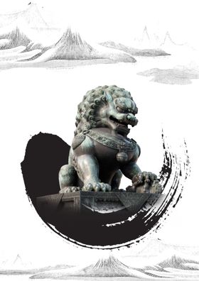 石狮子山水中国风