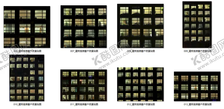 编号：44470001122020355896【酷图网】源文件下载-建筑楼房窗户夜景贴图