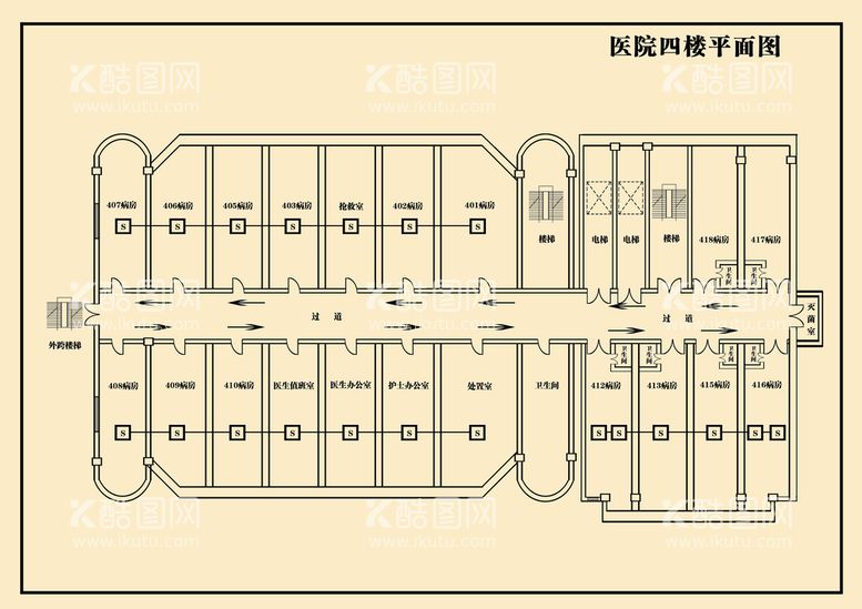 编号：75381009281427246107【酷图网】源文件下载-医院4楼平面图