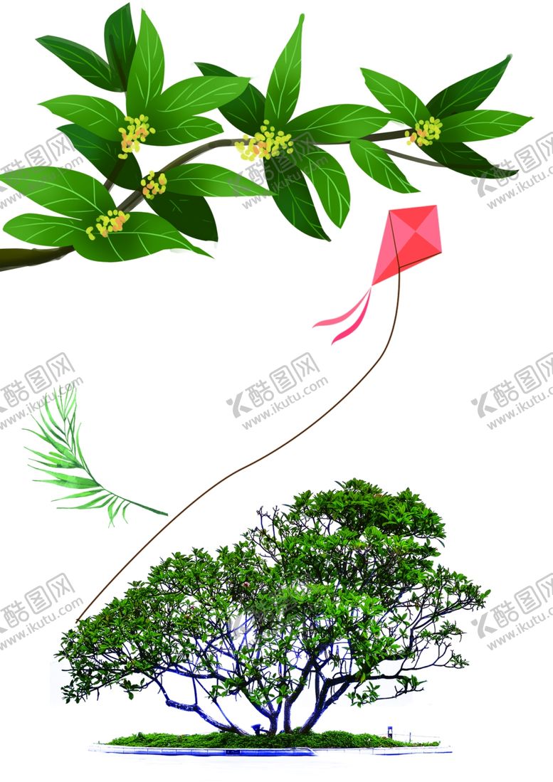 编号：98504307041152279265【酷图网】源文件下载-树叶枝头风筝素材