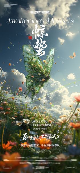 惊蛰海报蝴蝶花梦幻