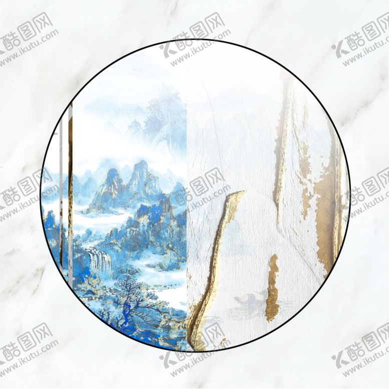 编号：72615909282211232070【酷图网】源文件下载-轻奢山水圆形装饰画