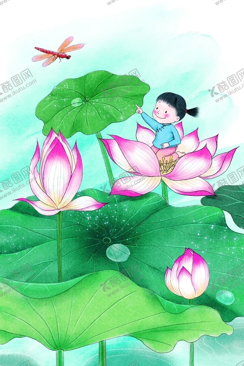 编号：16998609261239397032【酷图网】源文件下载-荷花夏季清新插画背景素材