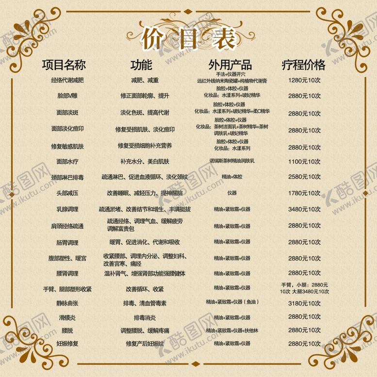 编号：81120105120952202735【酷图网】源文件下载-价目表