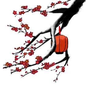 中国风灯笼梅花元素PNG