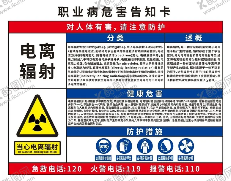 编号：82836301252231381565【酷图网】源文件下载-电离辐射职业病危害告知卡