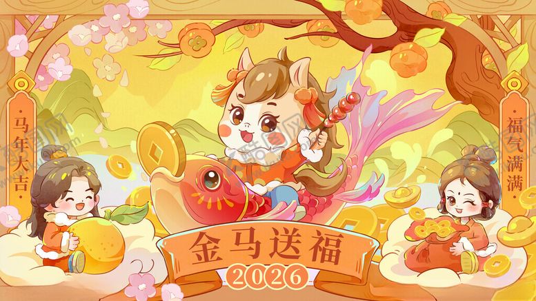 编号：17392811151710408336【酷图网】源文件下载-插画风马年春节新年创意形象画面