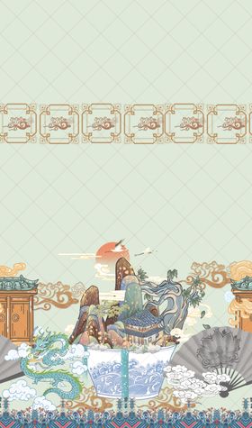 古风山水建筑场景插画