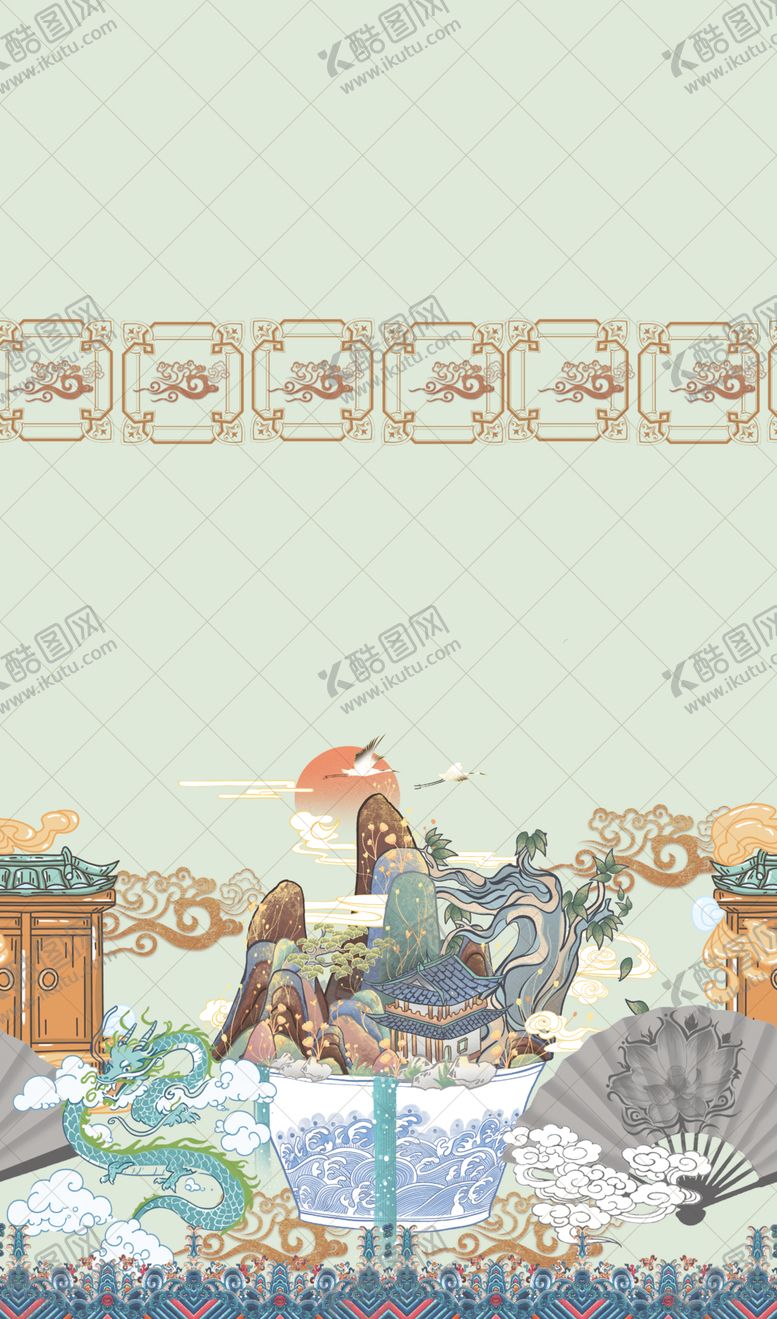 编号：57183004032215105639【酷图网】源文件下载-古风山水建筑场景插画