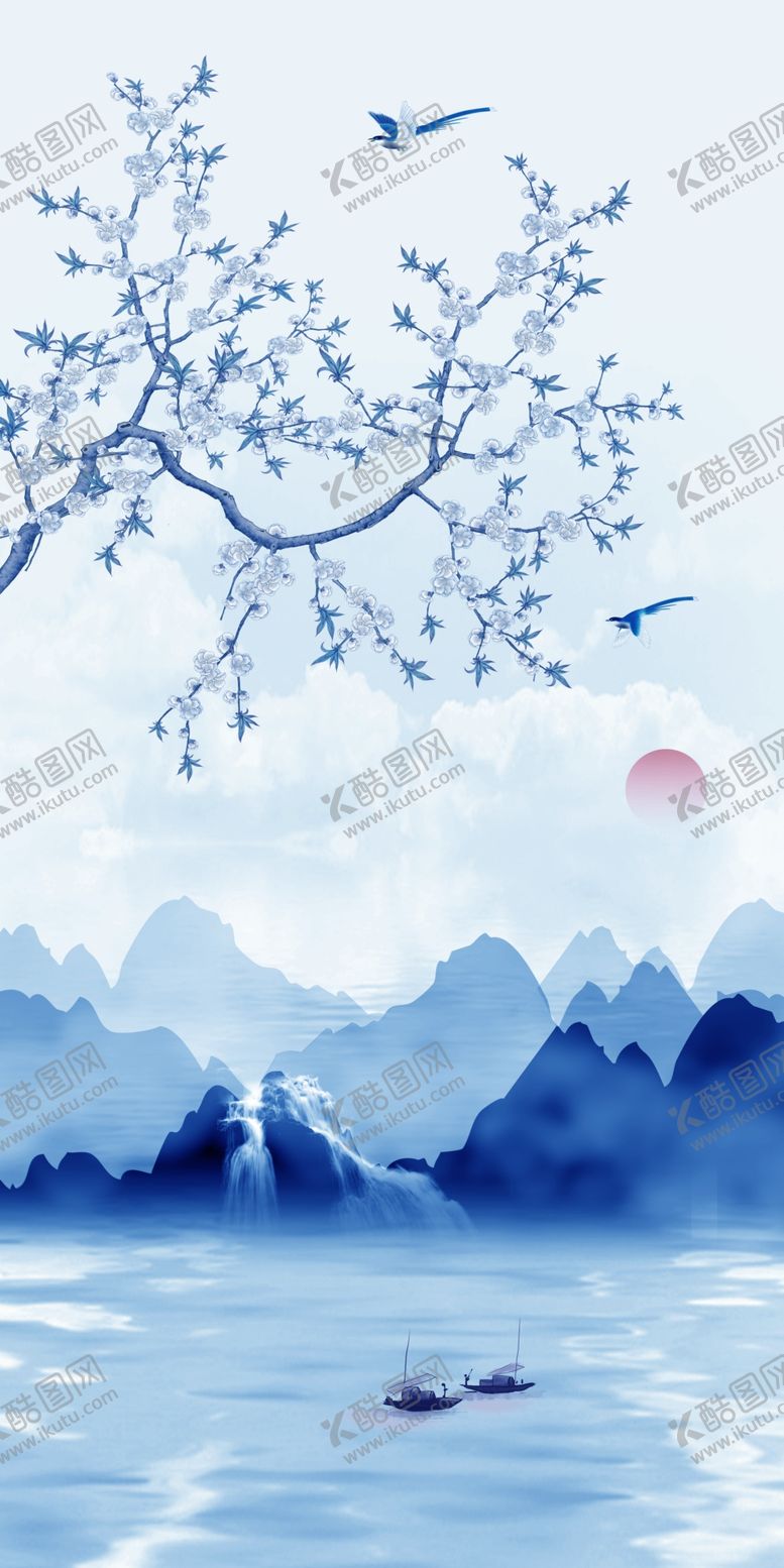 编号：87167710240045428795【酷图网】源文件下载-新中式水墨花鸟玄关画