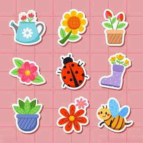 可爱花卉昆虫贴纸图案