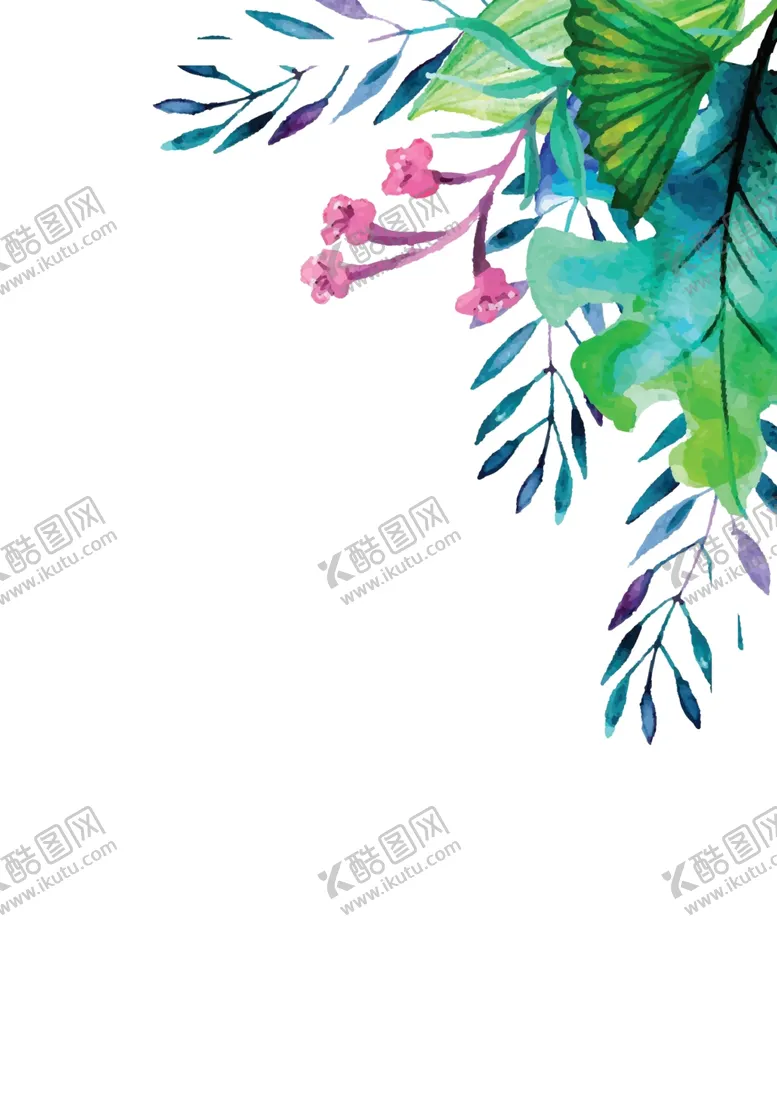 编号：46438007062141512137【酷图网】源文件下载-水彩画花朵绿叶