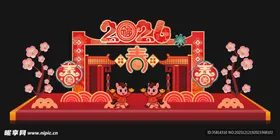 中式喜庆门楼美陈布置