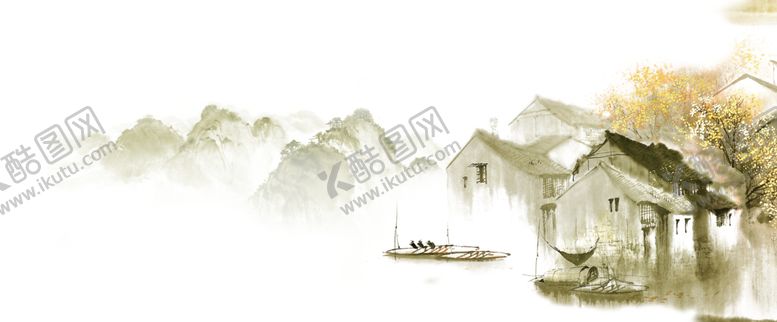 编号：99157410051847319964【酷图网】源文件下载-水墨山与草屋