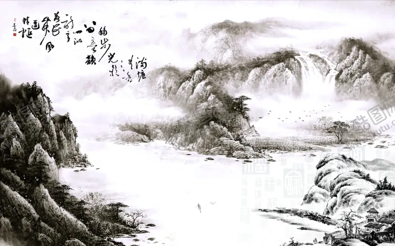编号：64813706231802001388【酷图网】源文件下载-山水画水墨山水画意境山水画
