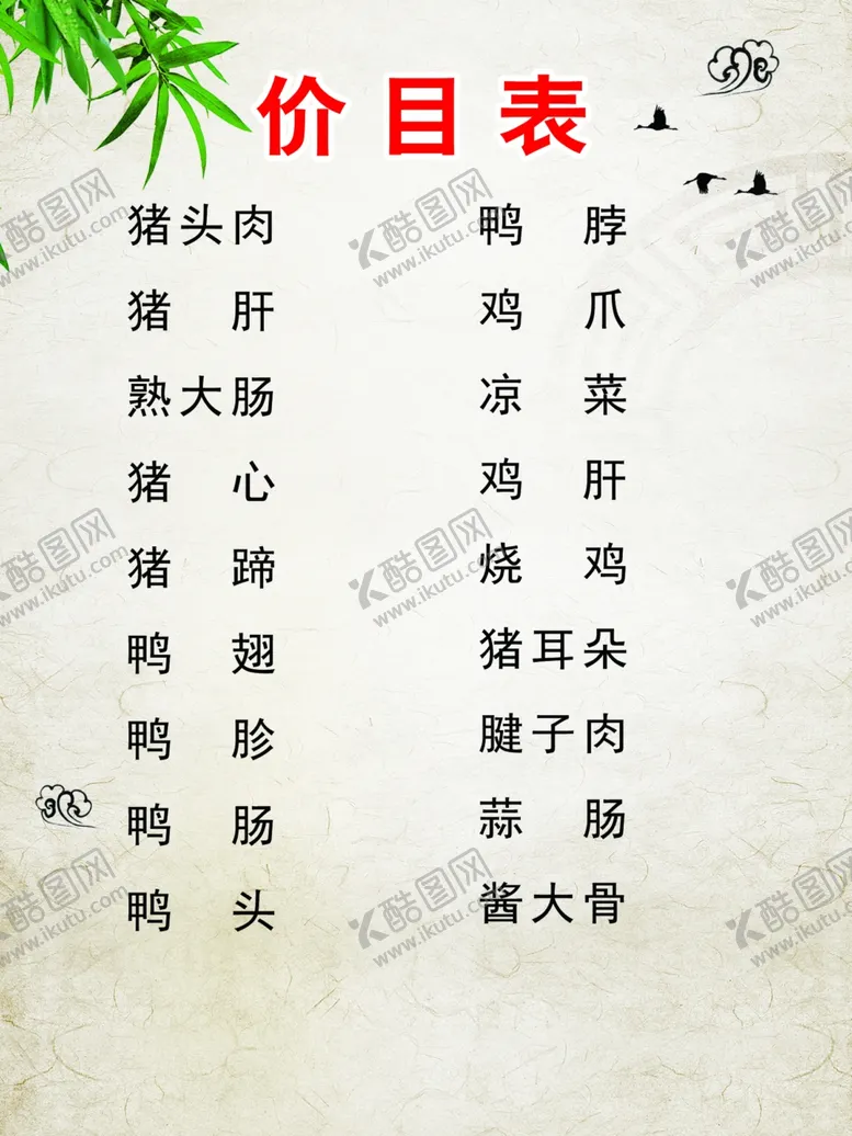 编号：85007306301901055182【酷图网】源文件下载-肉食价目表