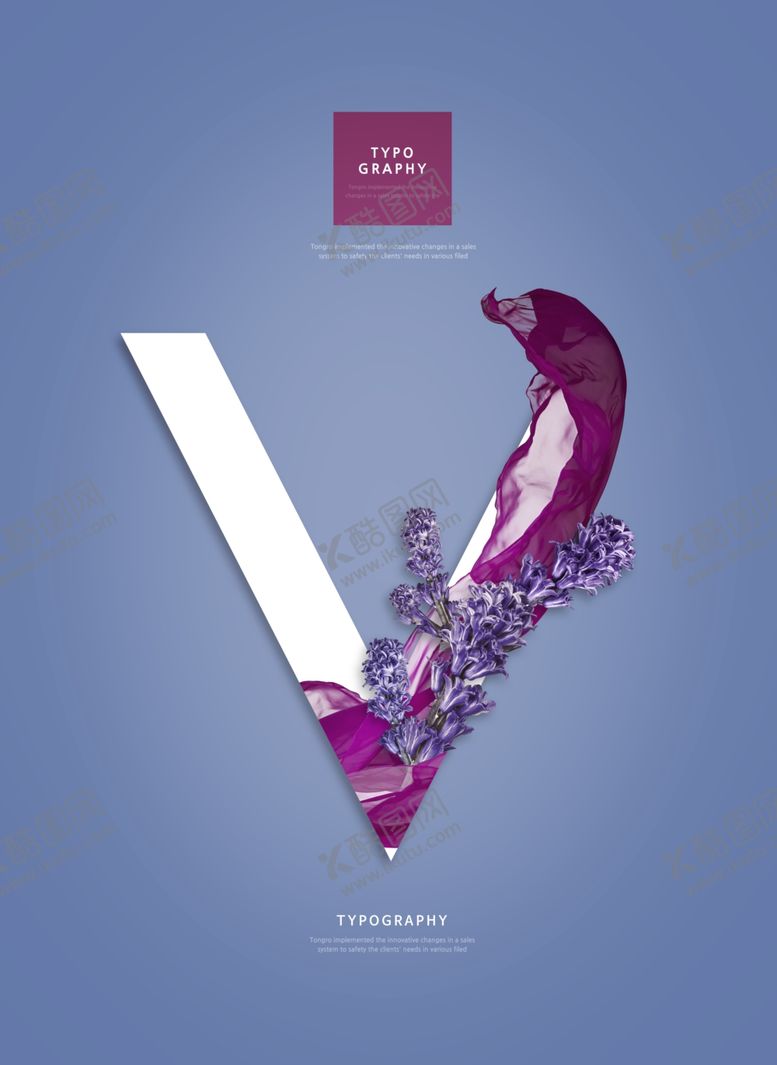 编号：56534009290023301682【酷图网】源文件下载-创意英文字母V花朵组合海报