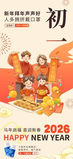 春节正月初七年俗医疗祝福海报