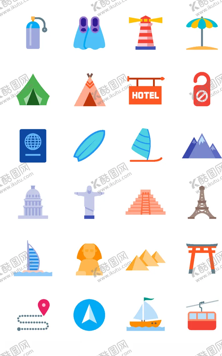 编号：85893705130242116762【酷图网】源文件下载-彩绘旅游图标