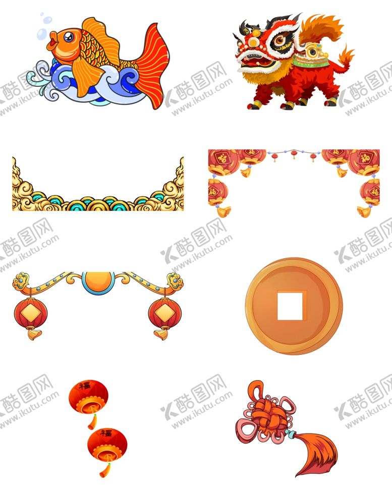 编号：37371111260938309427【酷图网】源文件下载-铜钱锦锂灯笼狮灯