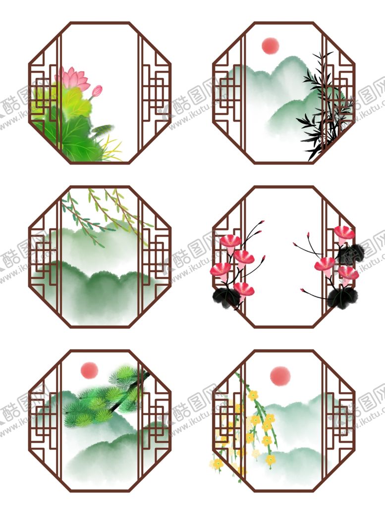 编号：43563401310659018783【酷图网】源文件下载-中国风水墨水彩中式纹理花卉植物