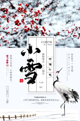 白色简约时尚小雪节气地产海报