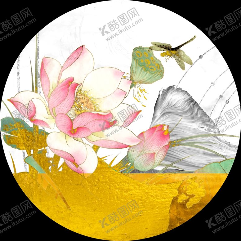 编号：94101210241440377774【酷图网】源文件下载-素雅荷花圆形装饰画