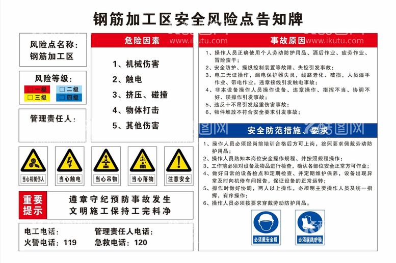 编号：25267612261912254299【酷图网】源文件下载-钢筋加工棚风险告知牌