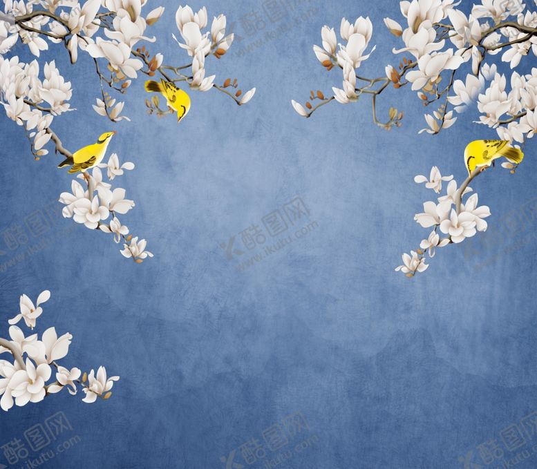 编号：94488205010412471618【酷图网】源文件下载-玉兰花鸟背景墙