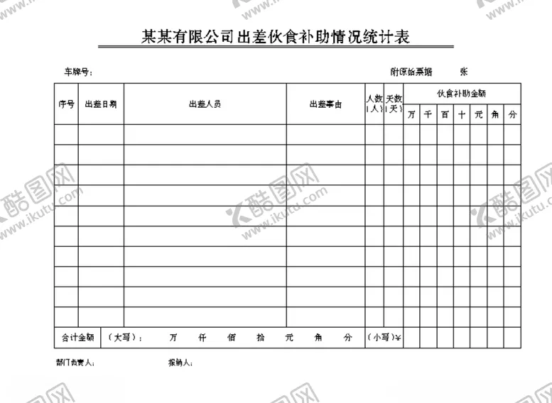 编号：24137906290551319524【酷图网】源文件下载-出差伙食补助情况统计表