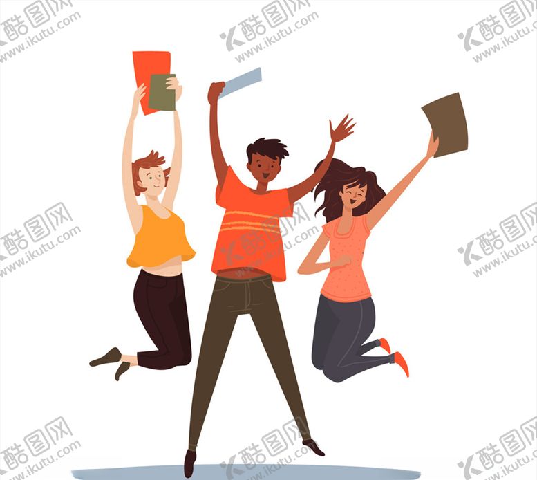 编号：17168810112020348462【酷图网】源文件下载-3个跳跃欢呼的学生