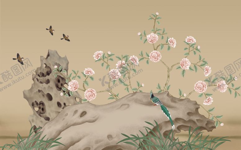 编号：32597102080801341066【酷图网】源文件下载-新中式工笔花鸟背景