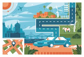 城市自驾之旅插画场景