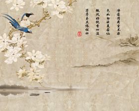 工笔花鸟背景墙
