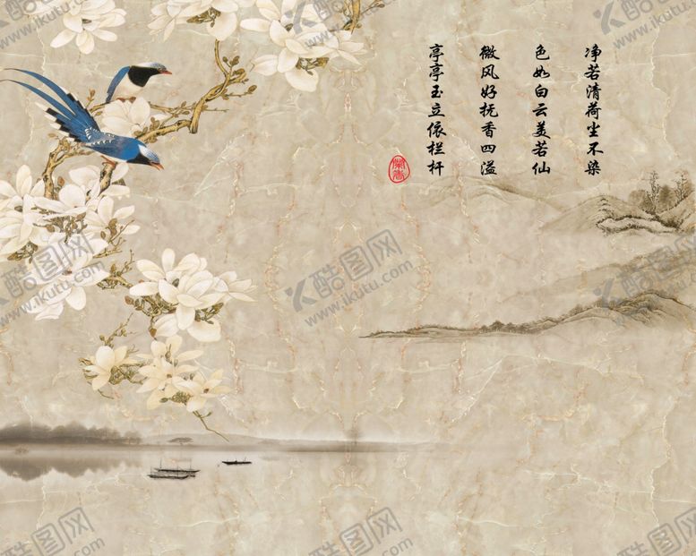 编号：19068106290444341057【酷图网】源文件下载-工笔花鸟背景墙