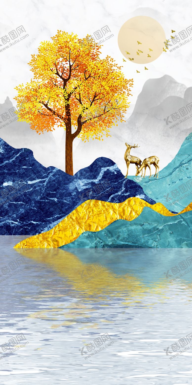 编号：22525710100326071331【酷图网】源文件下载-新中式山水玄关画