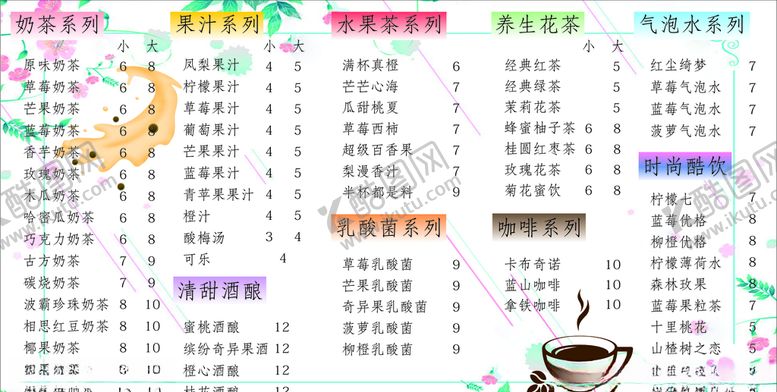 编号：23302406270441119219【酷图网】源文件下载-奶茶菜单