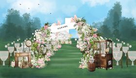 黄白绿风格户外场景插画