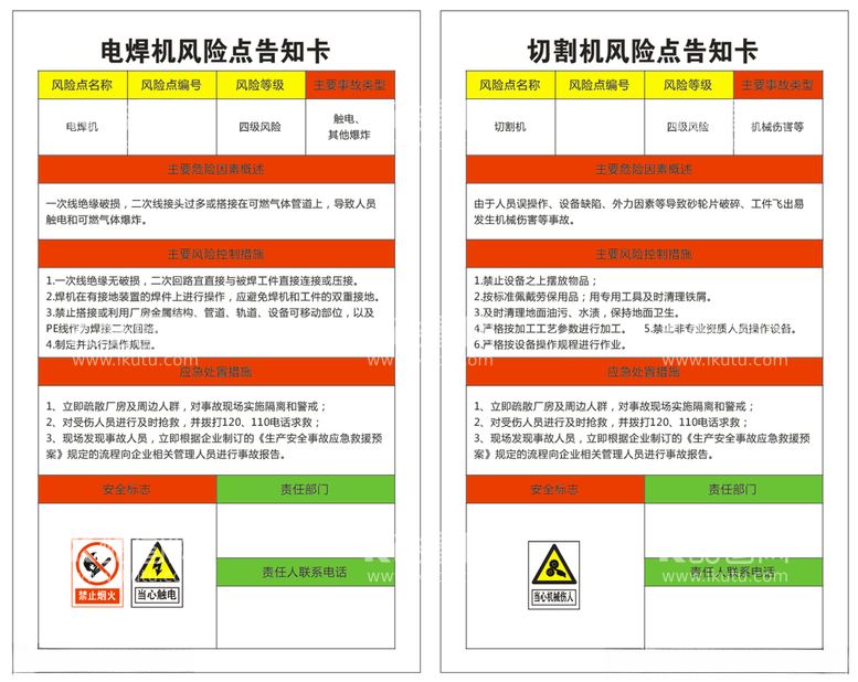 编号：92283703172005268372【酷图网】源文件下载-电焊机切割机风险点告知卡