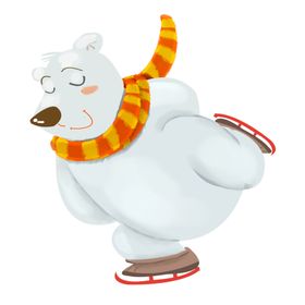北极熊滑冰插画卡通海报素材