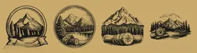 手绘线条复古风景插画