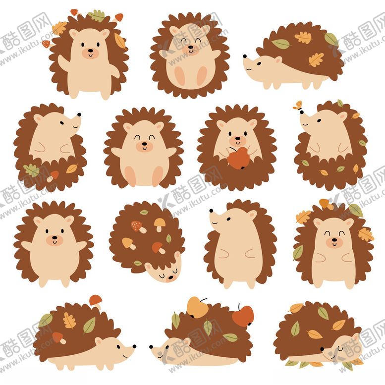 编号：54535211191301081304【酷图网】源文件下载-可爱刺猬插画集合