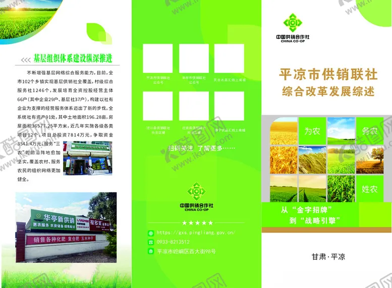 编号：29453404071102061834【酷图网】源文件下载-绿色农业宣传折页供销社三折页