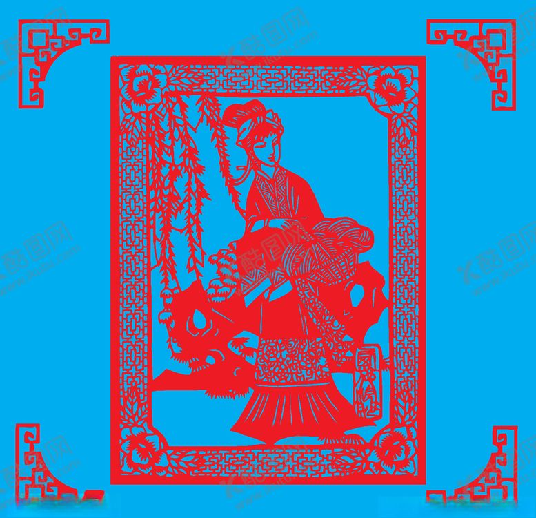 编号：53752310061058172784【酷图网】源文件下载-西施浣纱剪纸