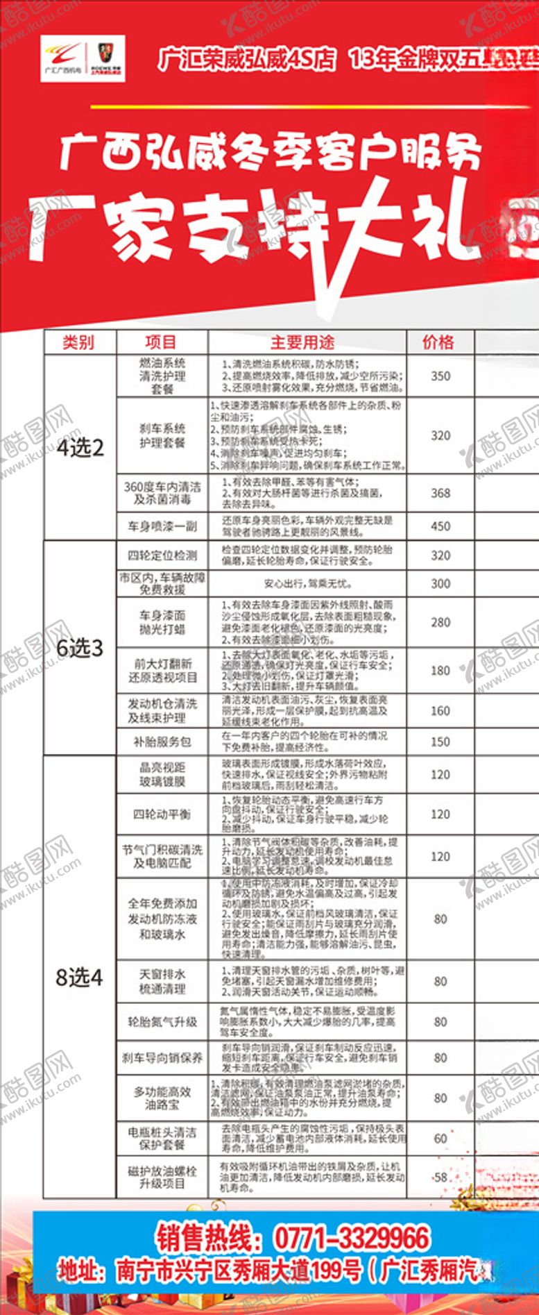 编号：33829707091641147573【酷图网】源文件下载-汽车客户服务节大礼包展架