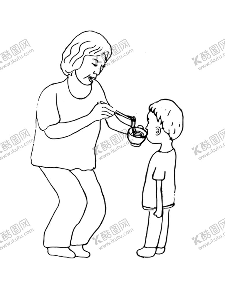编号：87149609161258444587【酷图网】源文件下载-奶奶喂孙子吃面简笔画