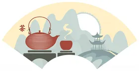 茶文化叶中国风背景杯