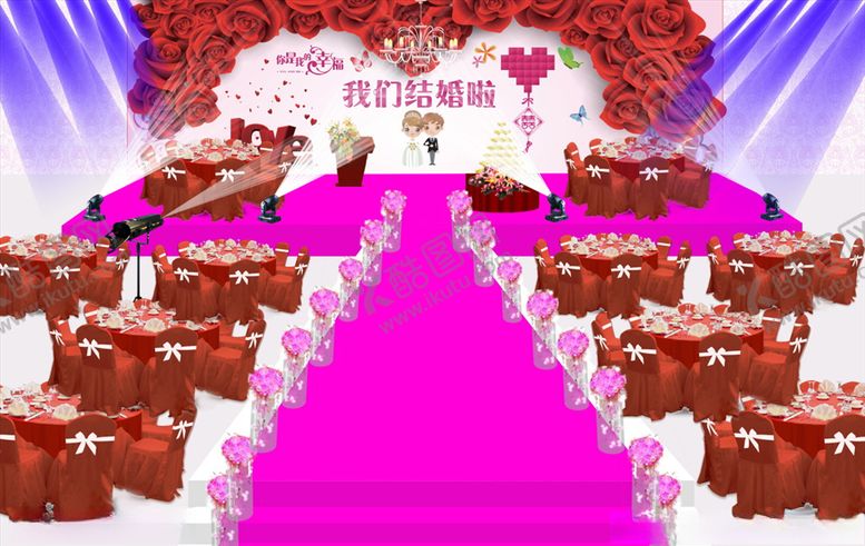 编号：33943804242048371208【酷图网】源文件下载-婚礼现场舞台迎宾区场景布置